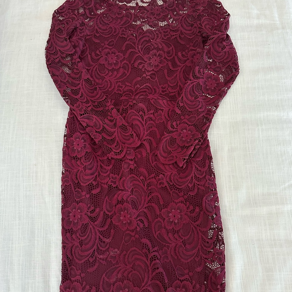 Ambiance Deep Red Lace Long Sleeve Dress